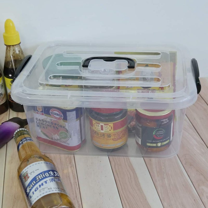 Xowine 8 L Plastic Storage Boxes, Clear Storage Bin with Black Handle, 2-Pack - Image 4